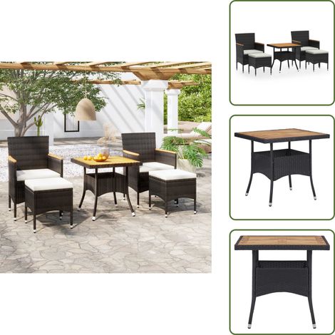 5-tlg. Garten-Essgruppe Poly Rattan & Massivholz Akazie Schwarz - Gartengarnitur - Gartenmöbelset - Esstisch - Esszimmer - Outdoor Möbel (1/5)