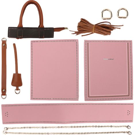 DIY Crochet Bag HandMade Fashionable Style Alloy Faux Leather Handbag for Craft Lovers(Pink ) (1/5)