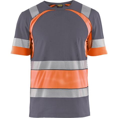 Maglietta da lavoro ad alta visibilità 3421 - Grigio medio/Arancione fluorescente L