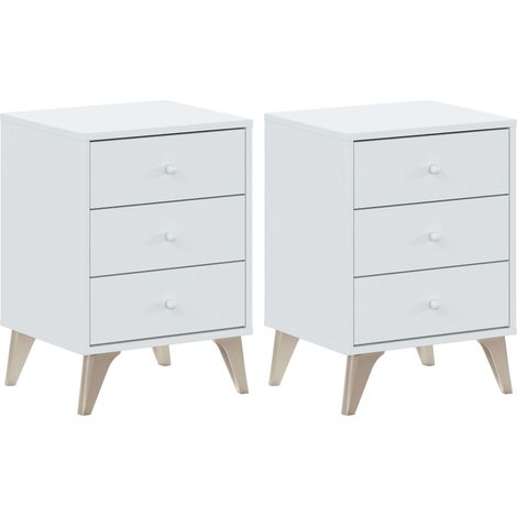 Juego de 2 Mesitas de Noche Sweet, Mesitas auxiliares con 3 Cajones, Mesillas de noche Dormitorio Blanco (1/5)