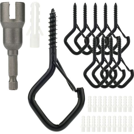 Confezione da 10 ganci appendiabiti con anello, resistenti al vento, per ghirlande, piante e decorazioni, di colore nero.