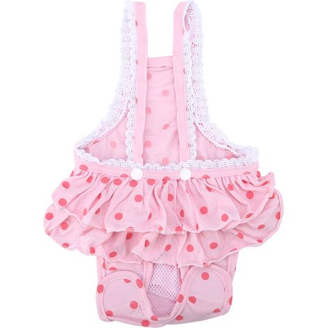 Pantalon à bretelles hygiéniques menstruelles en coton respirant à pois doux pour chiot de chien de compagnie (rose, S) (1/5)