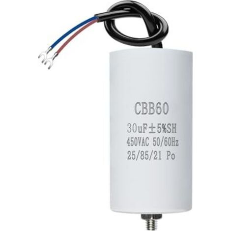 CBB60 450V 30µF 50/60HZ ANGEEK Condensateur,Condensateur de démarrage,Condensateur de moteur,condensateur cbb60,condensateurs,avec fils M8,50x106mm,30UF,Pour moteur,Pompes de piscine, (1/5)