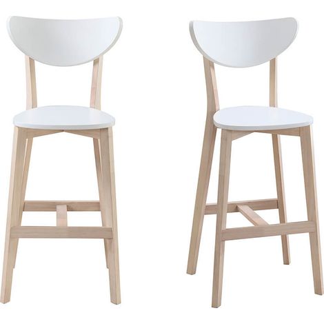 Miliboo – Tabourets de bar scandinaves H65 cm – Lot de 2 – Structure en hévéa massif – Dossier en arc pour confort – Idéal pour table bar 90 cm (1/5)