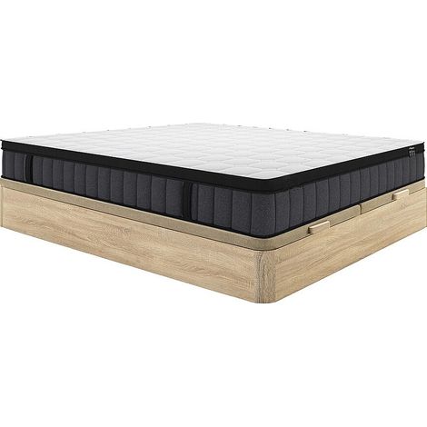 Ensemble 180 x 200 cm sommier coffre naturel clair + matelas hybride ressorts ensachés 7 zones et gel à mémoire de forme ép.25cm - TOLCA de YSMÉE (1/5)