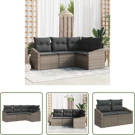 Poly-Rattan - Gartensofa-set mit Kissen mit Speicher 4 pcs Grau Poly-Rattan (1/5)