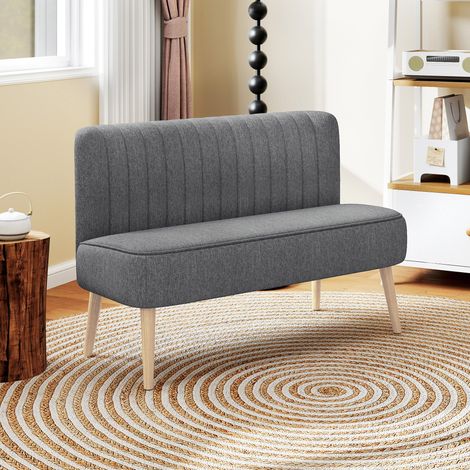 Divano a 2 posti, imbottito con effetto lino, struttura in legno, per soggiorno/camera da letto, 117 cm, grigio