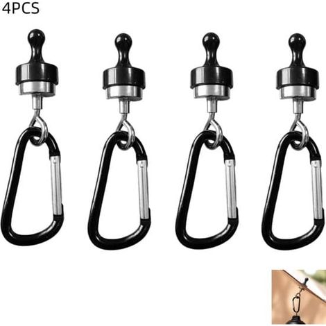 Filiyano-Crochets magnétiques pour tente - Lot de 4 pinces pour bâche de camping avec mousqueton, pour garage, cuisine et bureau (1/5)