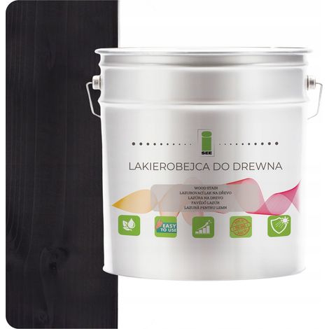 Vernis teinté pour bois, noir, hydrophobe, inodore, satiné, 3 en 1, 5 L, 9005 (1/5)