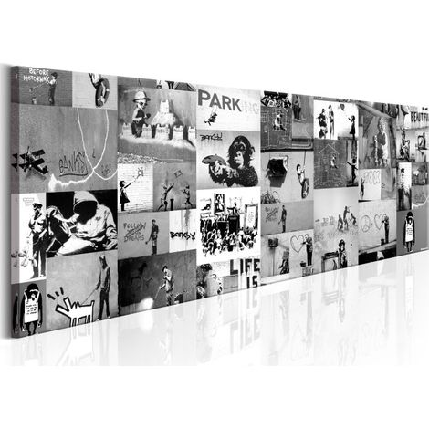Tableau Imprimé "Banksy - Graffiti Collage II" 50 x 150 cm (1/2)