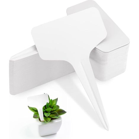 100 Etiquette plante, Plastique blanc étanche, 10x6cm, Pointe arrondie, Jardin potager (1/5)