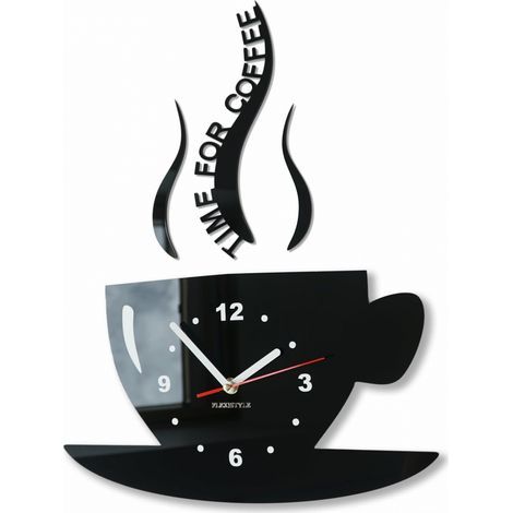 Moderne Küchen-Kaffeeuhr – 3D-Wanduhr – Schwarz (1/5)