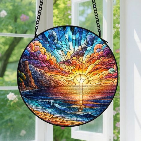 Suspension en vitrail, attrape-soleil élégant coloré, décoration intérieure originale, cadeau Fête des Mères, Anniversaire pour femme, homme 20 cm (1/5)
