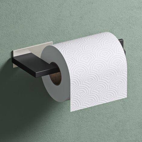 Mai & Mai Porte-Papier Toilette Dérouleur Mural en Acier Inoxydable Porte-Rouleau Stable Noir Mat + Nickel Brossé Rangement WC Support de Rouleau 185×83,5×40 MM Lino-03 (1/5)