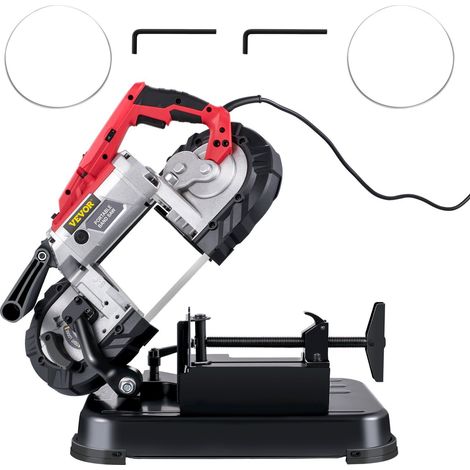Scie à ruban portable sans fil, profondeur de coupe 127x127 mm, base en acier allié amovible, vitesse variable, moteur 10A, pour métal et bois. (1/5)