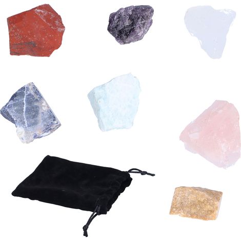 Ensemble de 7 pierres précieuses de cristal pour la guérison et l'équilibre des chakras, avec pochette de rangement pour la maison et le bureau. (1/5)