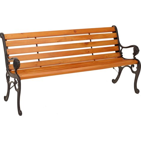 [NEUWERTIG] Gartenbank HHG-444, Sitzbank Parkbank Holzbank 3-Sitzer, Gusseisen Holz Kiefer, 164cm teak