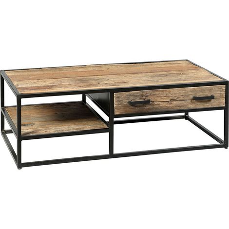 TANETOA - Table Basse 1 Tiroir en Teck Recyclé et Métal (1/3)