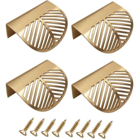 Ensemble de 4 poignées de meubles en forme de feuille — Poignées de meuble dorées — Poignées de meuble en métal dissimulées — Convient aux armoires, penderies, commodes et tiroirs (1/5)