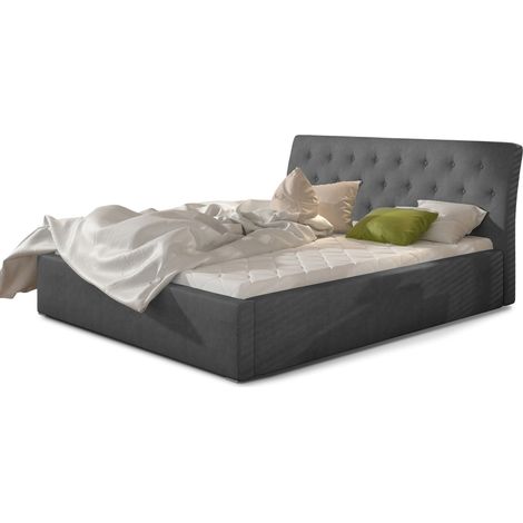 Lit velours capitonné Venizia avec sommier-Gris-180x200-Version avec sommier (1/5)