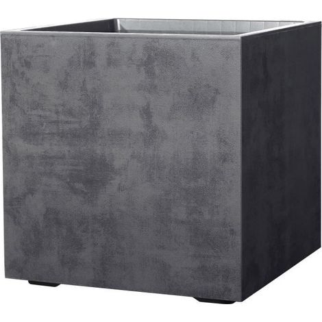 Pot de fleurs cube Millennium R 49 x H49,5 cm – Anthracite – Réserve d'eau – Roulettes – Matière recyclée résistante aux UV – Deroma (1/5)