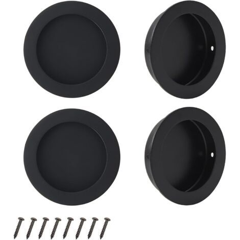 Poignées de porte télescopiques encastrées, poignées rondes, acier inoxydable noir 201 (lot de 4, diamètre 50 mm, avec vis)