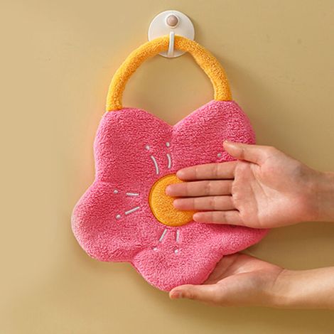 Serviette en molleton de corail Double couche en forme de fleur, serviette à main douce à forte absorption, Rose rouge (1/5)
