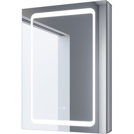 SONNI Aluminium Spiegelschrank mit LED Beleuchtung mit Touch Steckdose und Beschlagfrei Drahtloses Scharnier & Softclose Scharnieren 50x70cm (1/5)