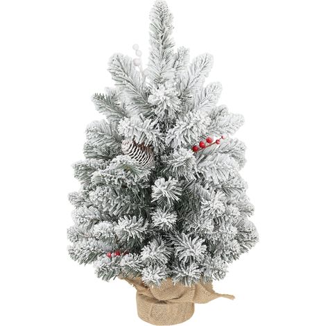 Petit sapin de Noël haut de 60 cm avec 72 branches enneigées, pommes de pin et baies rouges, vert (1/5)