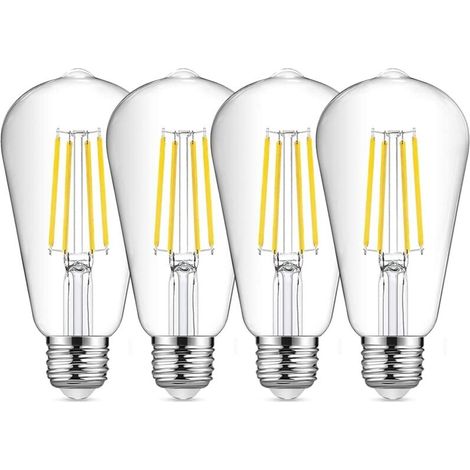 Bombilla LED de filamento E27 ST64, bombilla vintage blanca fría de 8 W 6500 K, bombilla Edison vintage, lámpara antigua retro, equivalente a una bombilla incandescente de 80 W, paquete de 4 (1/4)