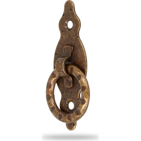 Poignée Verticale - Modèle 1001 - Acier - Quincaillerie Rustique - 28 x 80 x 1.5 mm - Avec Anneau et Plaque Pointillée - Finition : Cuir (1/5)