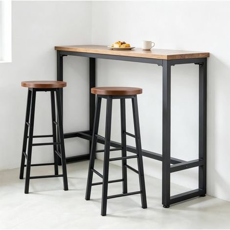 MEUBLIV Juego de 2 taburetes de bar 71 cm marrón y negro con reposapiés (1/5)