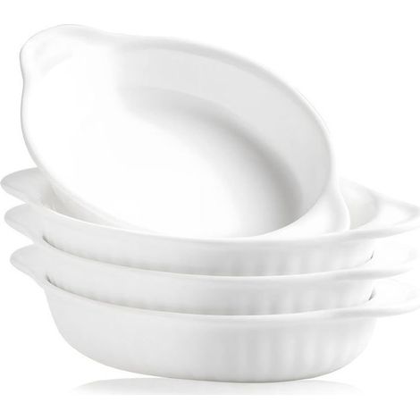 (Blanc)Lot De 4 Petits Plats À Four En Céramique, 350Ml Plats De Cuisson Ovales Avec Poignées, Plats À Gratin Idéal Pour 1 Personnes (1/5)