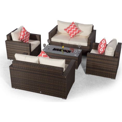 Giardino Sydney 6 Seater Rattan Sofa Set with Drinks Cooler Coffee Table - Brown