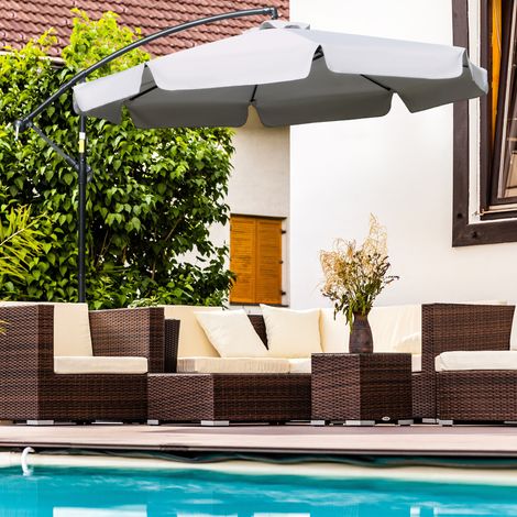 Parasol de jardin 2,7 x 2,7 m avec toile réglable. Pied en croix. Aérations. Manivelle. Parasol inclinable et décentré en métal et polyester. Idéal pour patios, terrasses et autres espaces extérieurs.