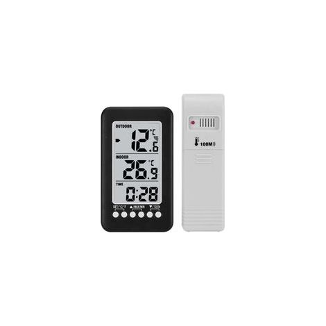 LCD ℃/℉ Thermomètre numérique sans fil intérieur/extérieur, horloge, compteur de température avec émetteur (1/5)