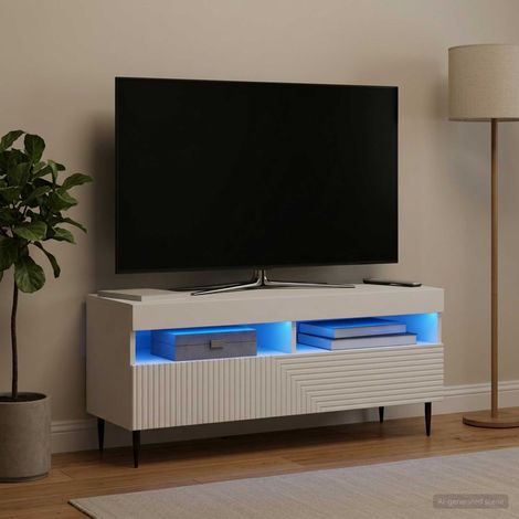 Beyamis Meuble TV LED en bois composite blanc (1/5)
