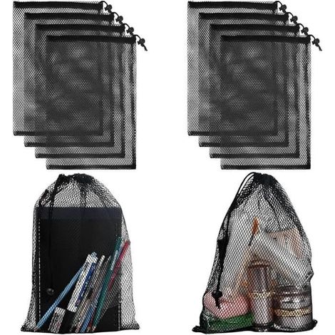 10er-Pack Netzbeutel mit Kordelzug, schwarze Netzbeutel mit Kordelzug, Nylon-Netzbeutel mit Kordelzug für Sport, Reisen und Aktivitäten (1/4)