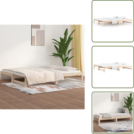 Tagesbett Ausziehbar 2x(90x200) cm Massivholz Kiefer - Holzbett - Kiefernholzbette - Gästebett - Schlafsofa - Ausziehbett