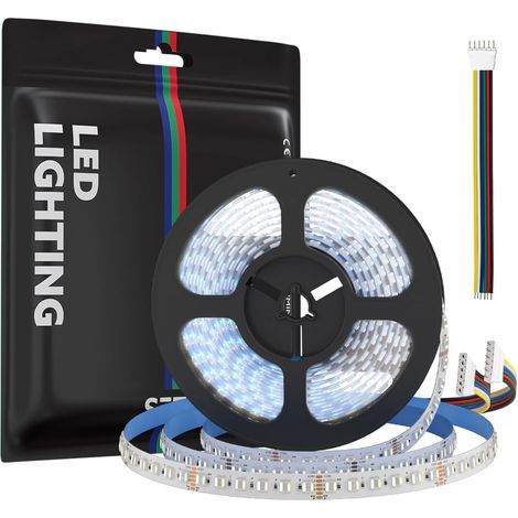 5050 RGBCCT LED Strip 5 in 1 RGB+Warm White 3000K-6000K 12V 5M 96LEDs/M IP30 Non Waterproof RGBW RGBWW Super Bright LED Strip for Home and Bedroom Lighting (1/5)