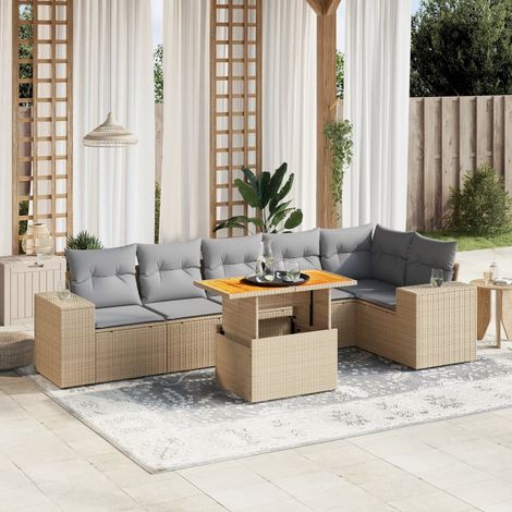 Set sofás de jardín 7 piezas y cojines ratán sintético beige vidaXL (1/3)