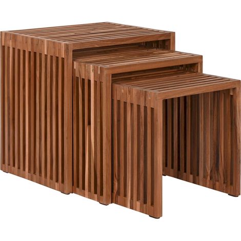 Table gigogne design minimaliste en teck naturel - Teck naturel aux lignes épurées (1/5)