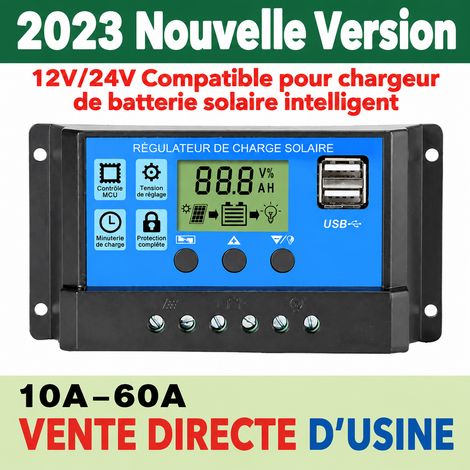 Régulateur solaire intelligent 12V 24V Bleu 60A batterie plomb lithium 18 × 12 × 8 cm 200 g – Livraison gratuite (1/5)