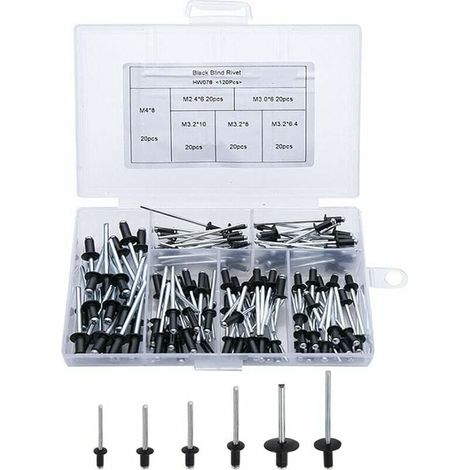 Rivet Pop - Aluminium - M2.4 M3.0 M3.2 M4 - Tête Large - Aveugle - Pour Meubles et Assemblage Général - 120 Pièces