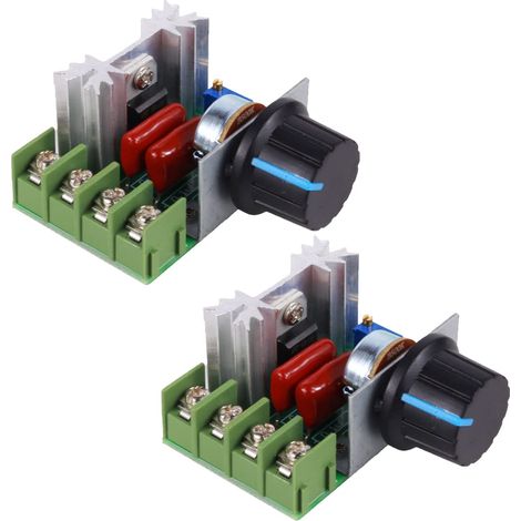 Lot de 2 régulateurs de vitesse de moteur AC 2000 W - 50-220 V 25 A - Régulateur de tension réglable - Avec régulateur de vitesse - Peut atteindre l'intensité lumineuse - Thermostats - Effet (1/5)
