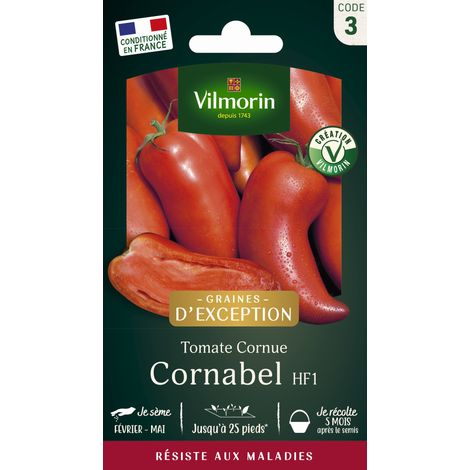 Vilmorin – Tomate Cornabel F1 – Graines de potager – Exposition ensoleillée – Semis de mars à mai – Récolte de juillet à septembre (1/2)