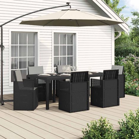 Ensemble repas de jardin 7 pièces en PP avec coussins anthracite et gris clair - PANGIVO (1/5)