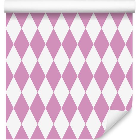 Carta da parati Arlecchino Diamante, bianco e rosa cipria, sfondo rosa cipria, 50x1000 cm (1/5)