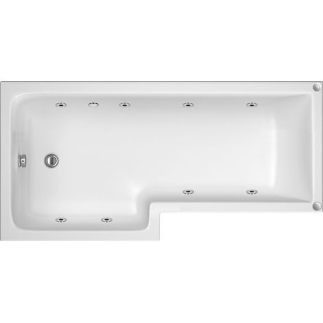 L-Shape Whirlpool Shower Bath with 8 Chrome Jets and Leg Set, Left Hand, 1700mm