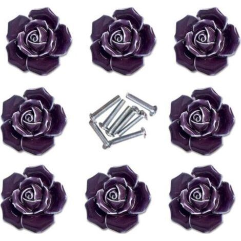 8pcs élégant violet rose tire fleur céramique armoire boutons placard tiroir tirer poignées